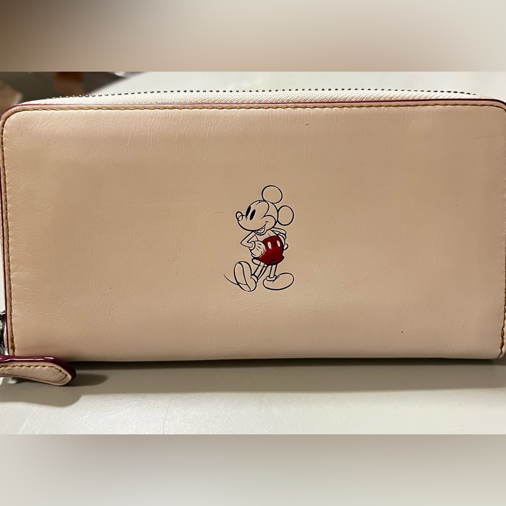 Coach Leather Disney X Accordian Mickey Mouse Wallet in Cream